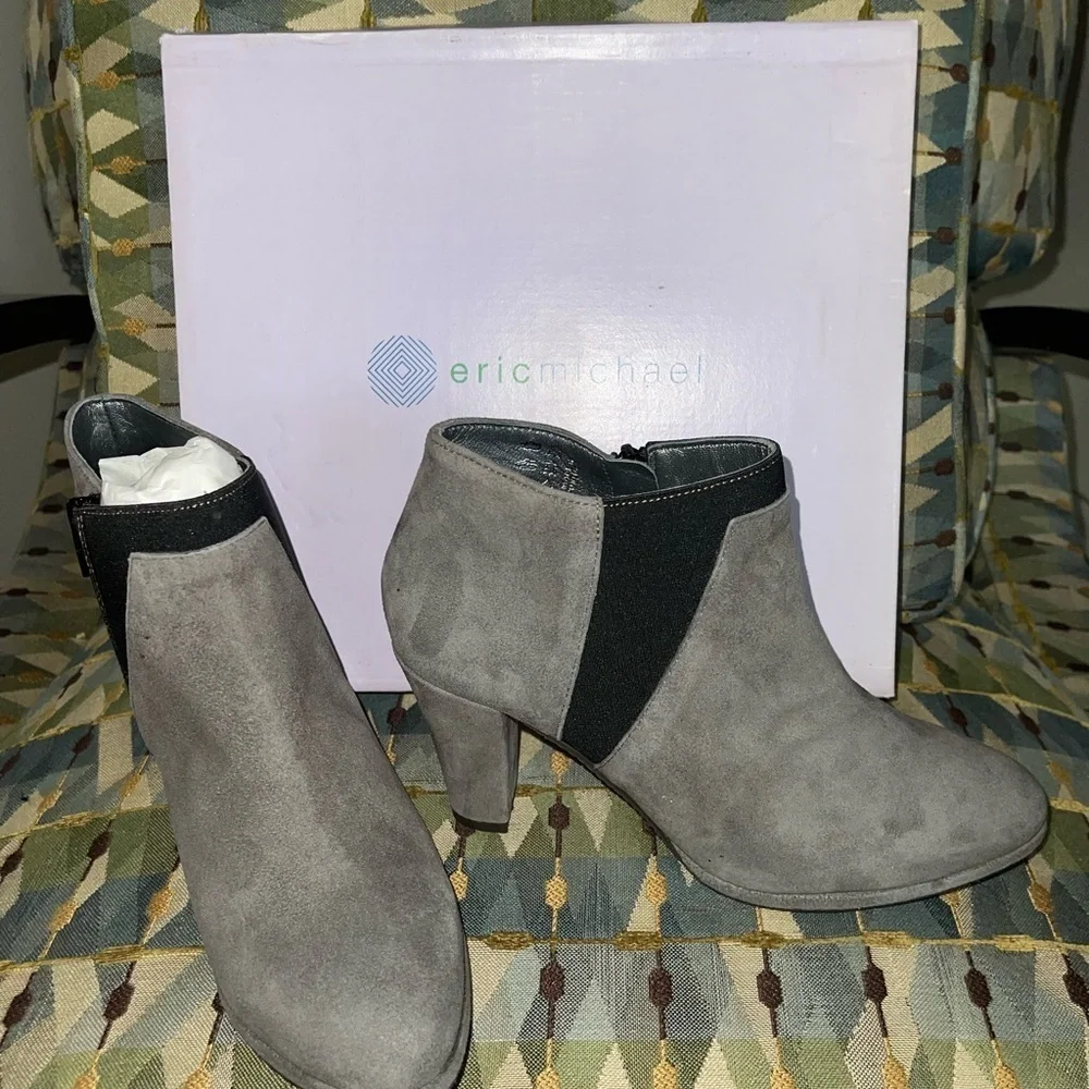 New Eric Michael grey suede boots heels 8 39 $200 FINA SALE